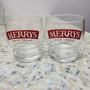 🌴3/$15🌴 Merry's Irish Cream ● liqueur glasses ● Vintage ● Set of 2 Bar Set